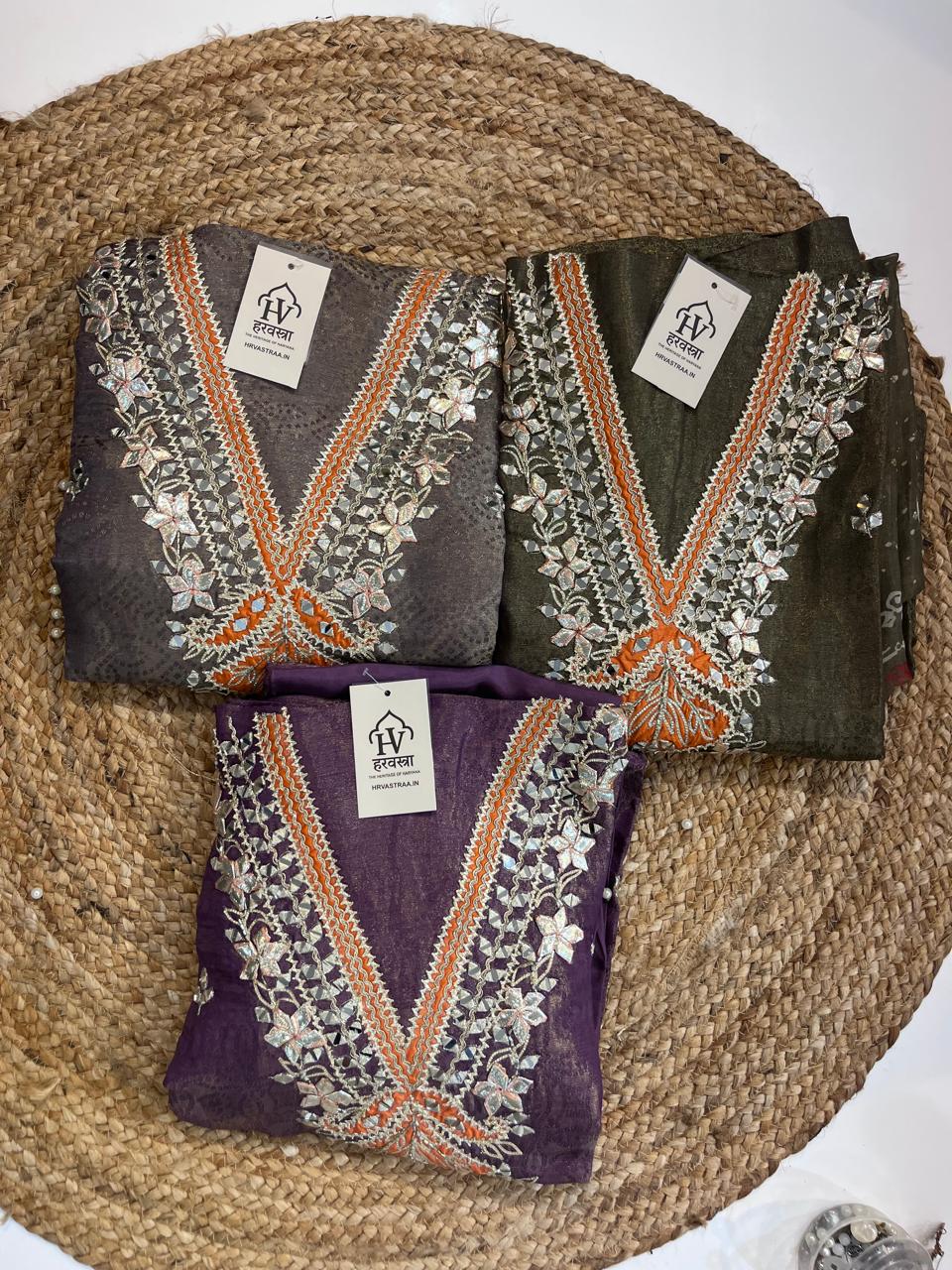 ✨ Pure Silk Blend Chanderi Suit with Mirror Embroidery – Festive & Party Wear