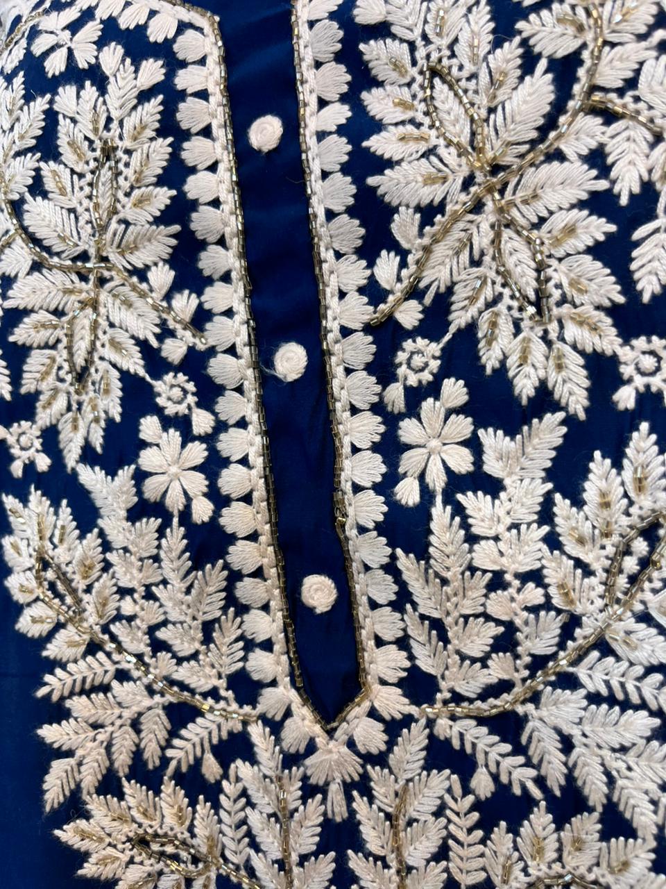 Navy Blue Chikankari Embroidered Cotton Suit with Dupatta