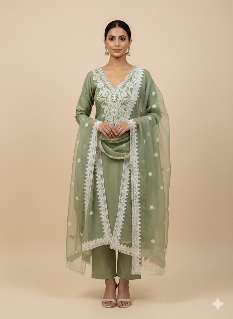 Graceful  Embroidered Georgette Suit Set with Dupatta