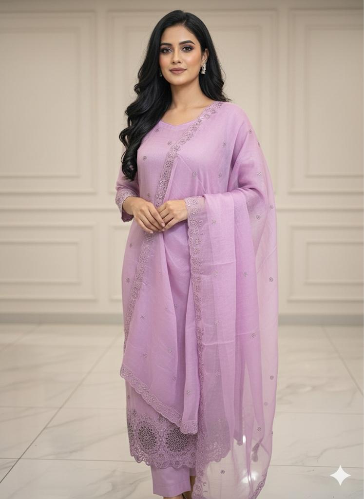 🌸 Elegant Pink Burberry Embroidered Suit – Graceful Ethnic Wear Set
