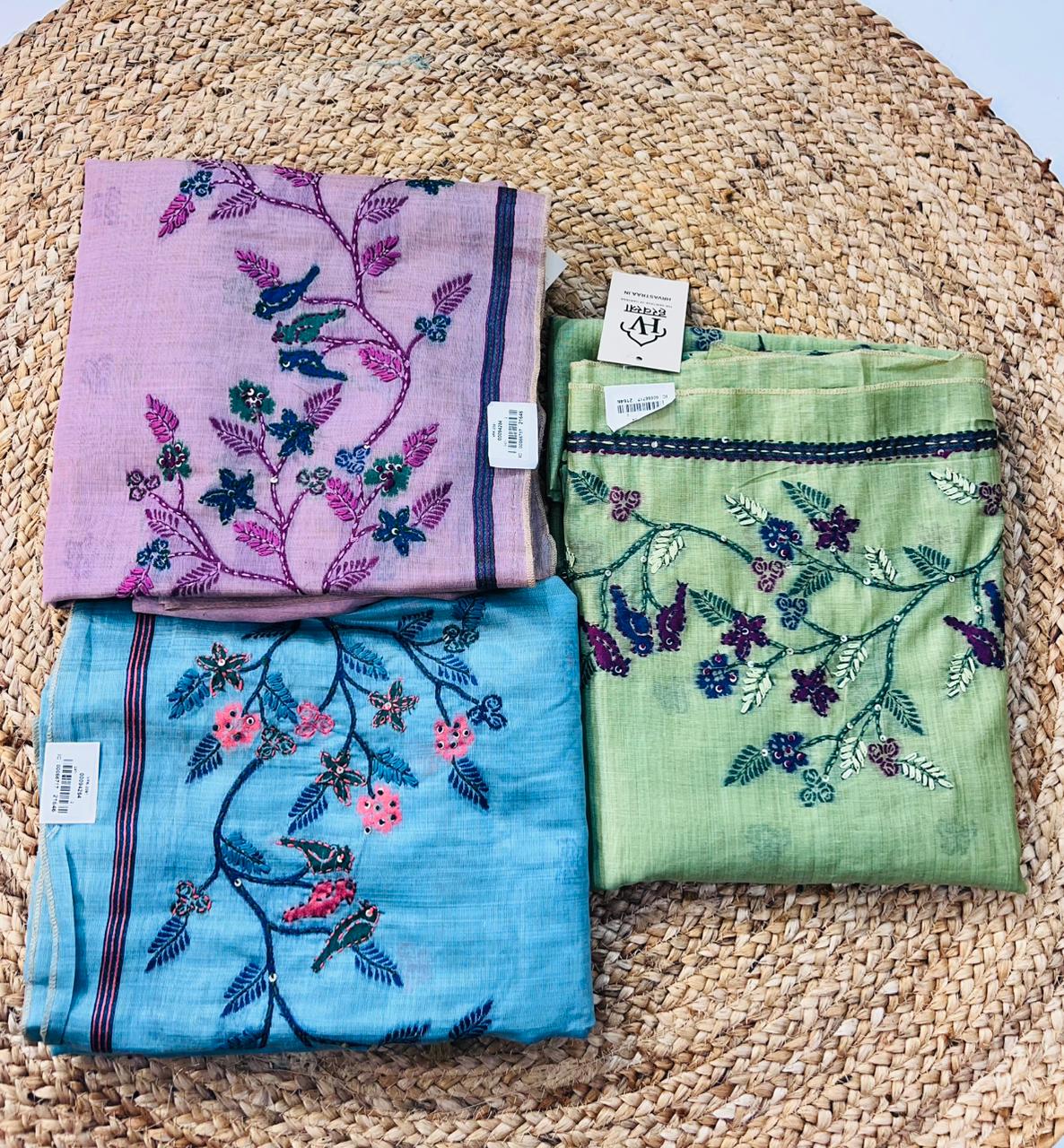 Kantha & Kolkata Work Embroidered Cotton Suit Set – Elegant Handcrafted Floral Design
