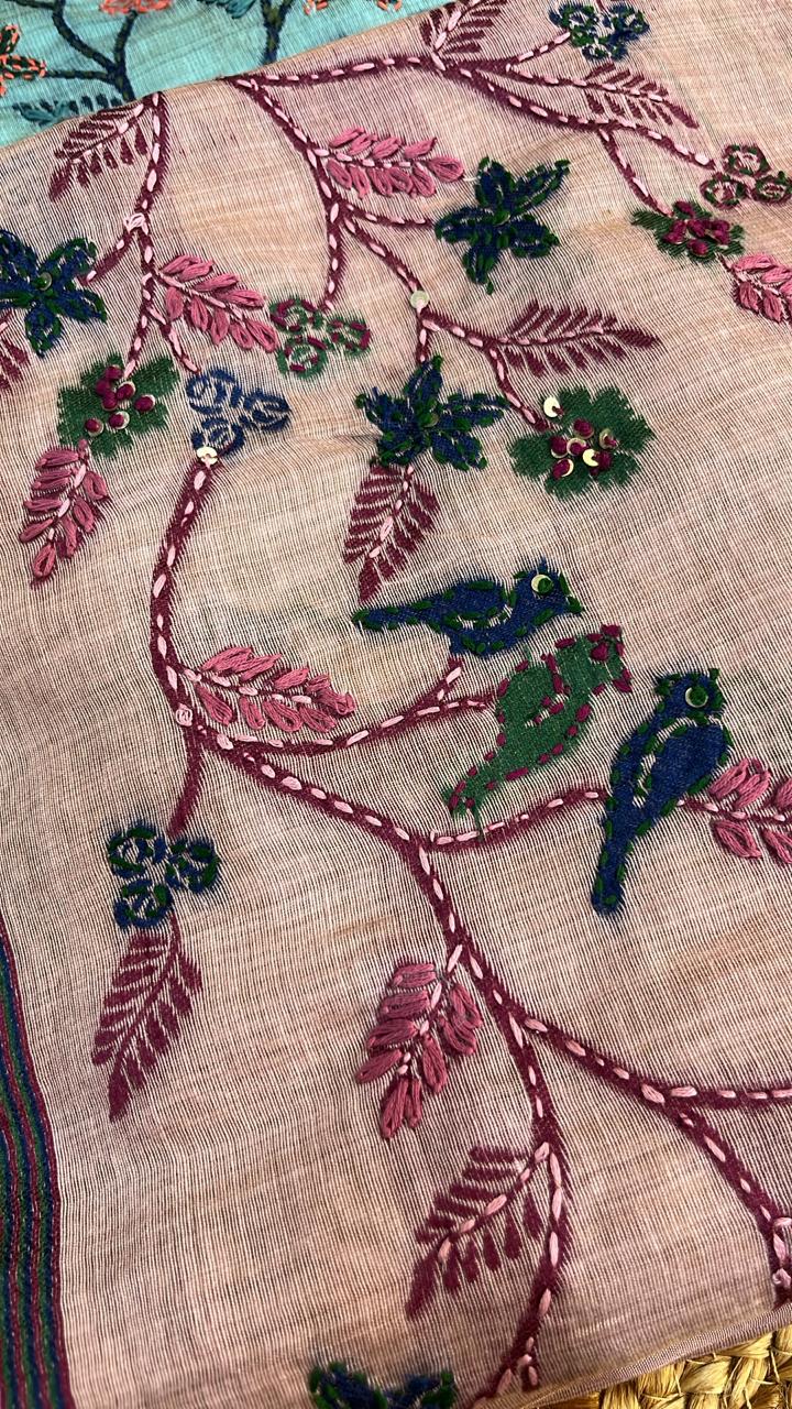 Kantha & Kolkata Work Embroidered Cotton Suit Set – Elegant Handcrafted Floral Design