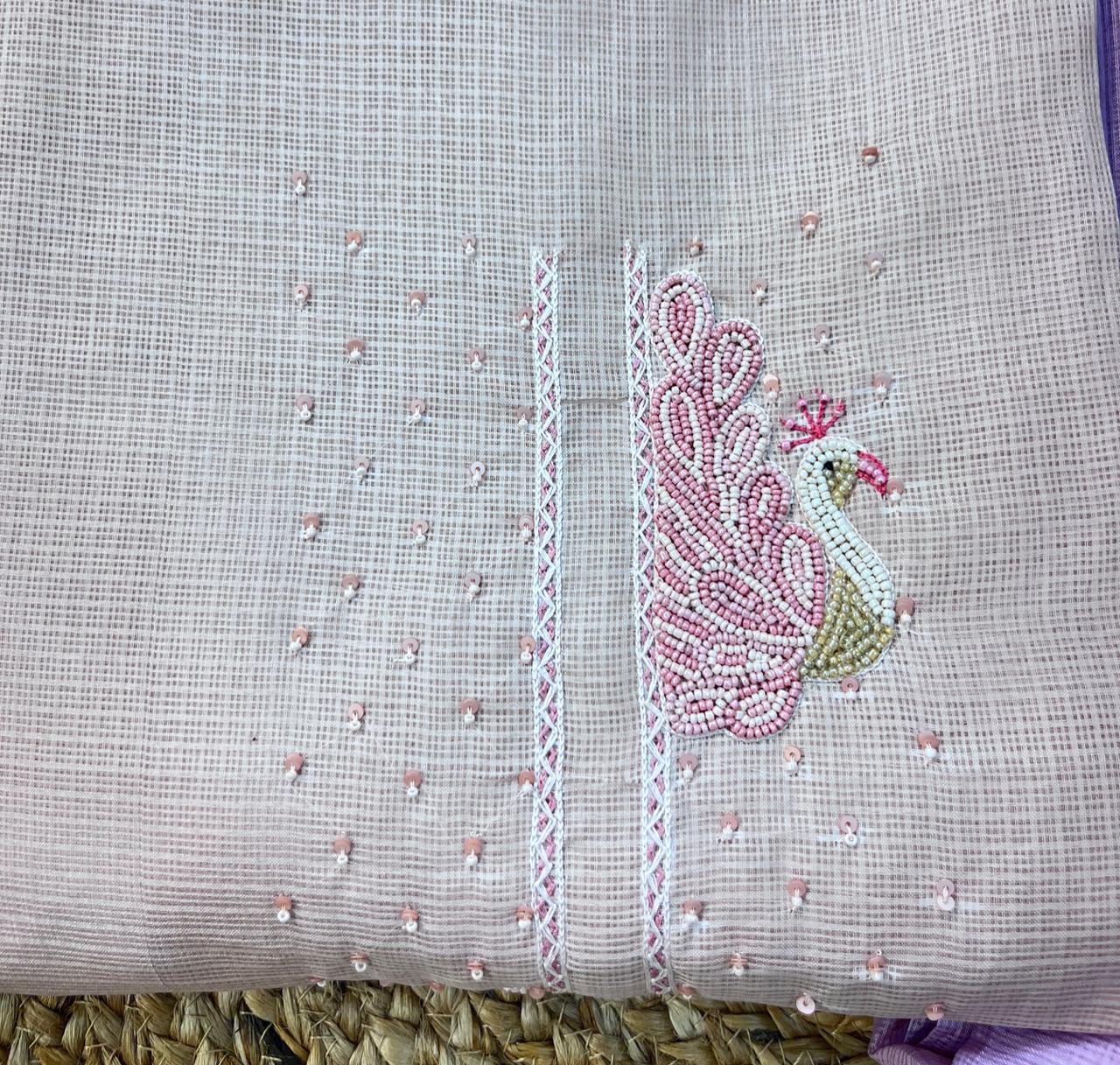 Elegant Embroidered Kota Doriya Suits with Kantha Work – Pastel Collection (Lavender, Blush, Sage Green)