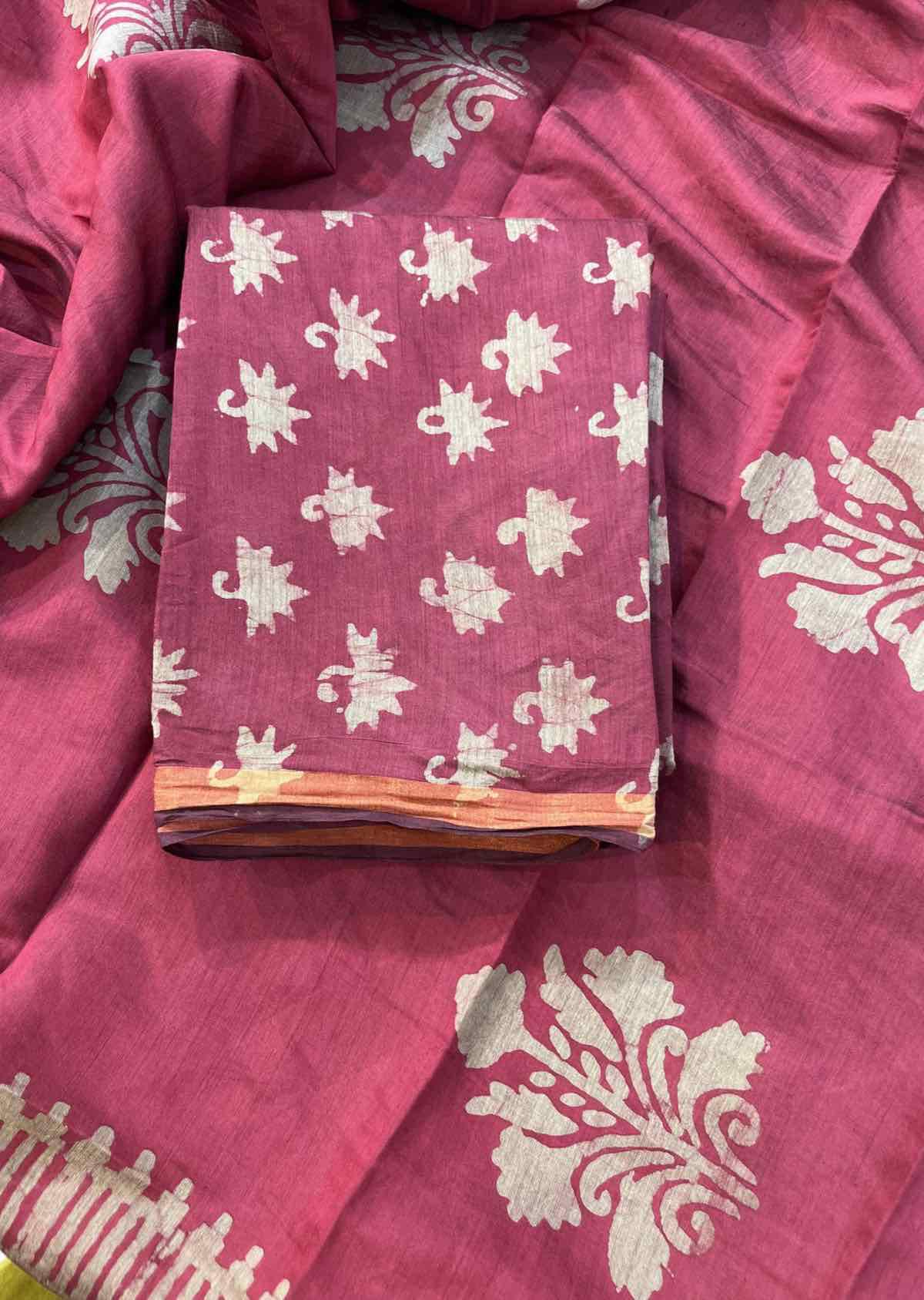 Maheshwari Silk Suit with Golden Zari Border