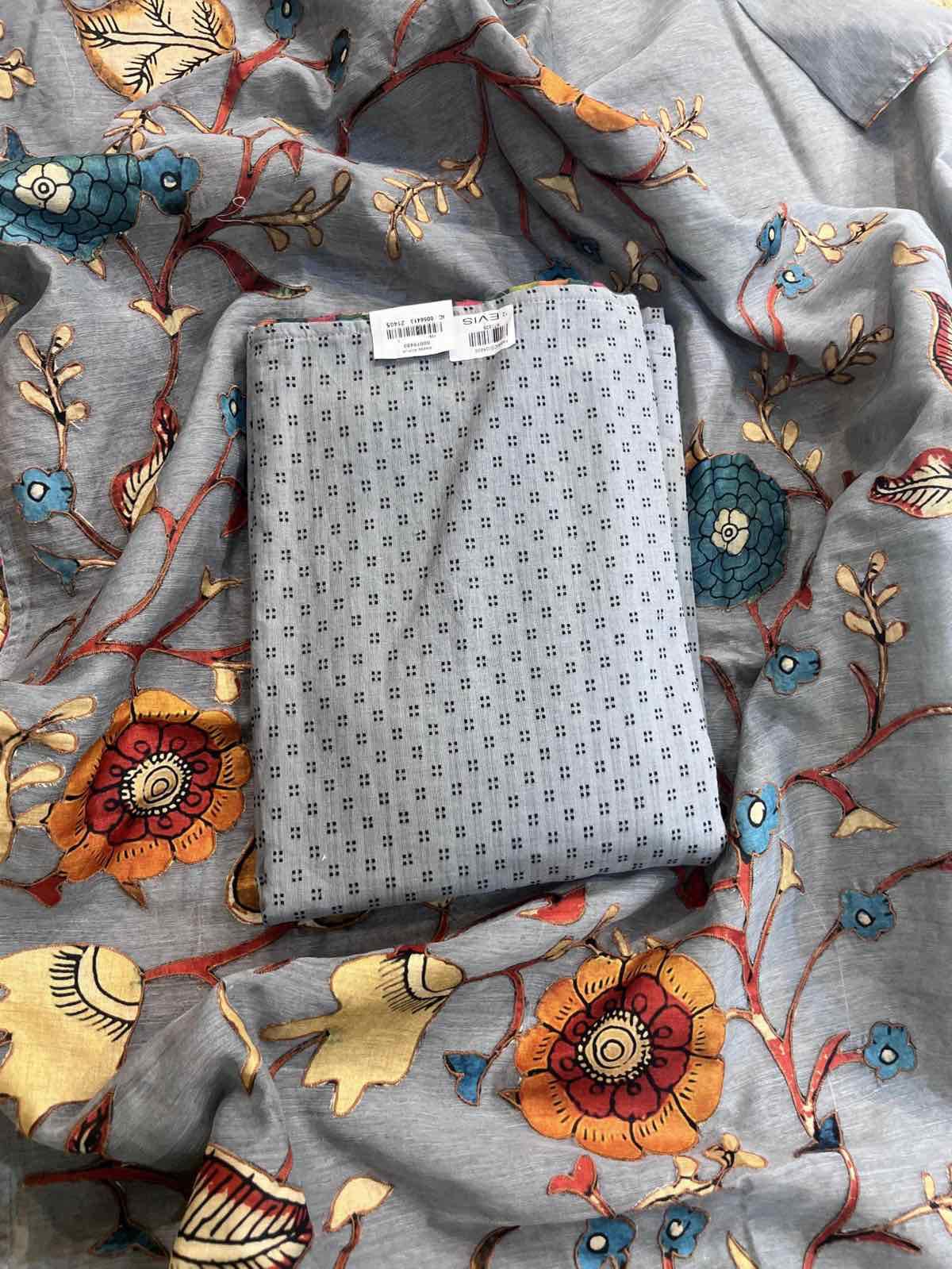 Elegant Grey Patch Work Cotton Suit with Embroidered Dupatta