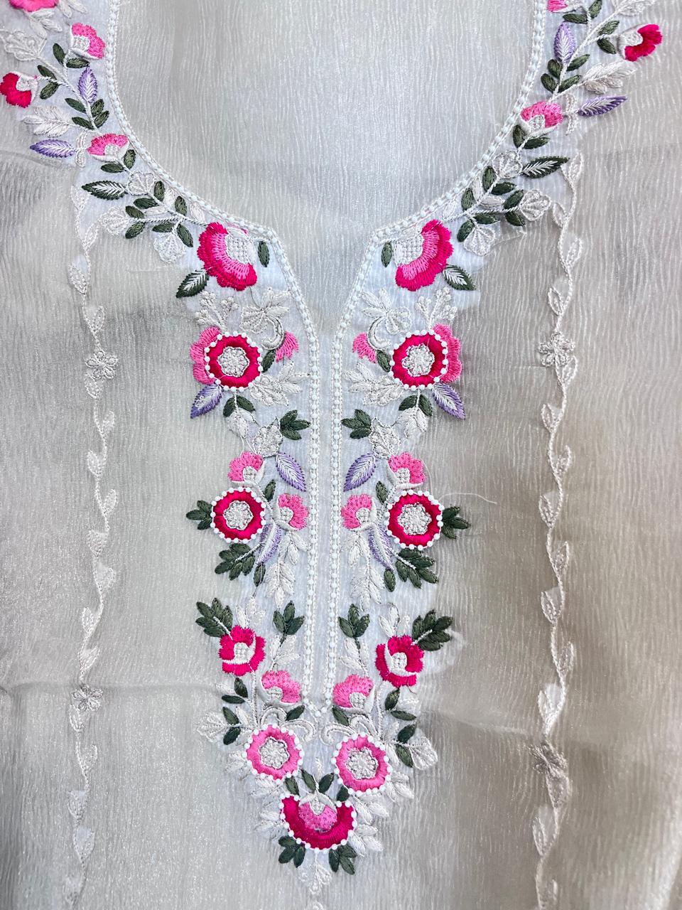Elegant Tissue Silk Organza Suit with Pearl Embroidery & Dupatta Set