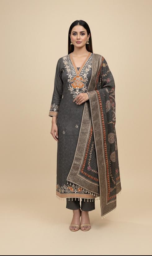 ✨ Pure Silk Blend Chanderi Suit with Mirror Embroidery – Festive & Party Wear