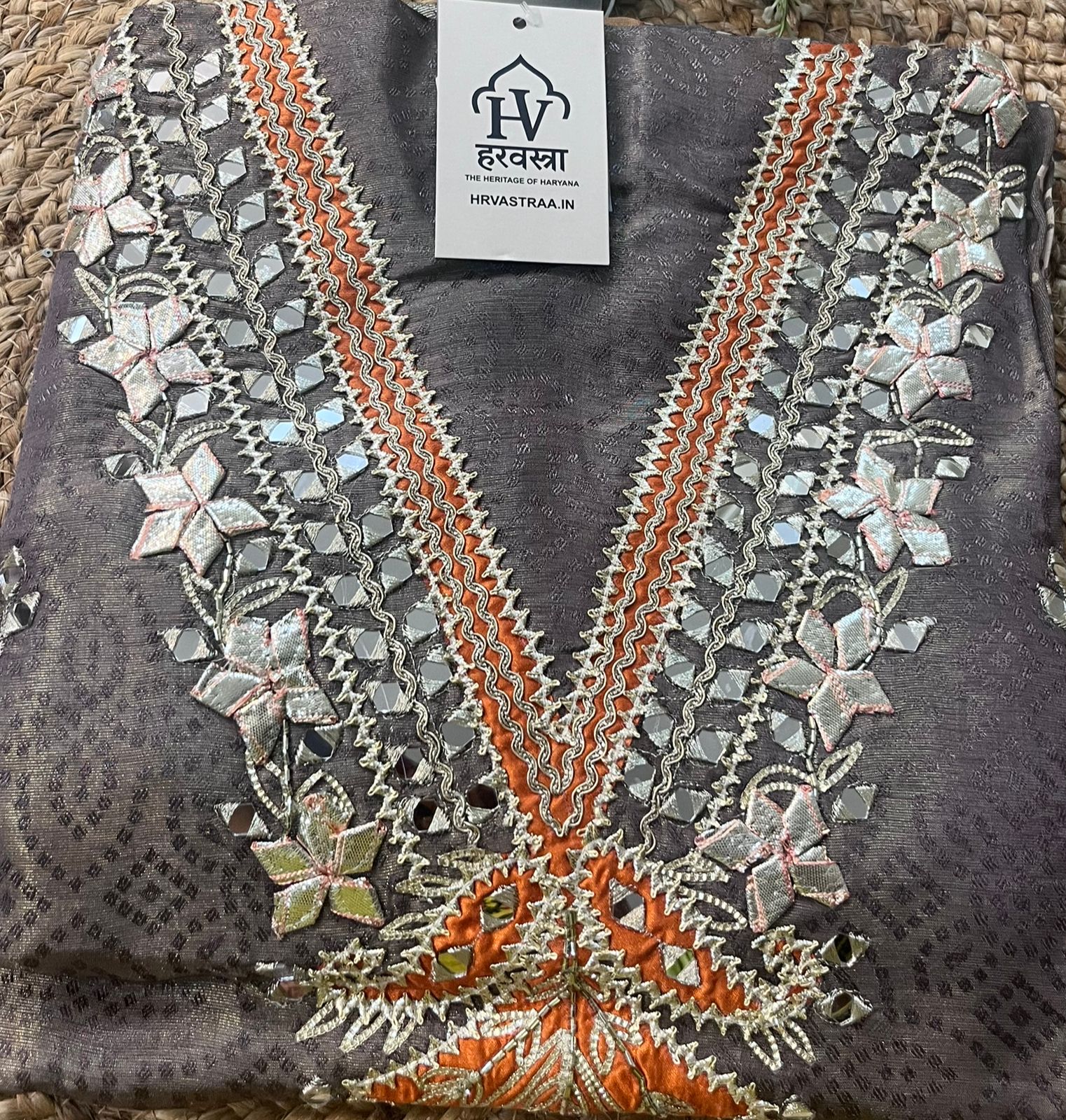 ✨ Pure Silk Blend Chanderi Suit with Mirror Embroidery – Festive & Party Wear