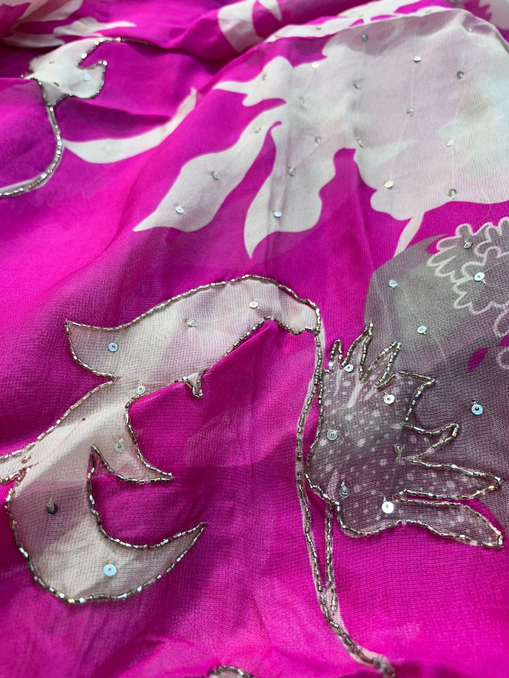 Print Sequin Work Burberry  Suit Fabric – Pink & Beige