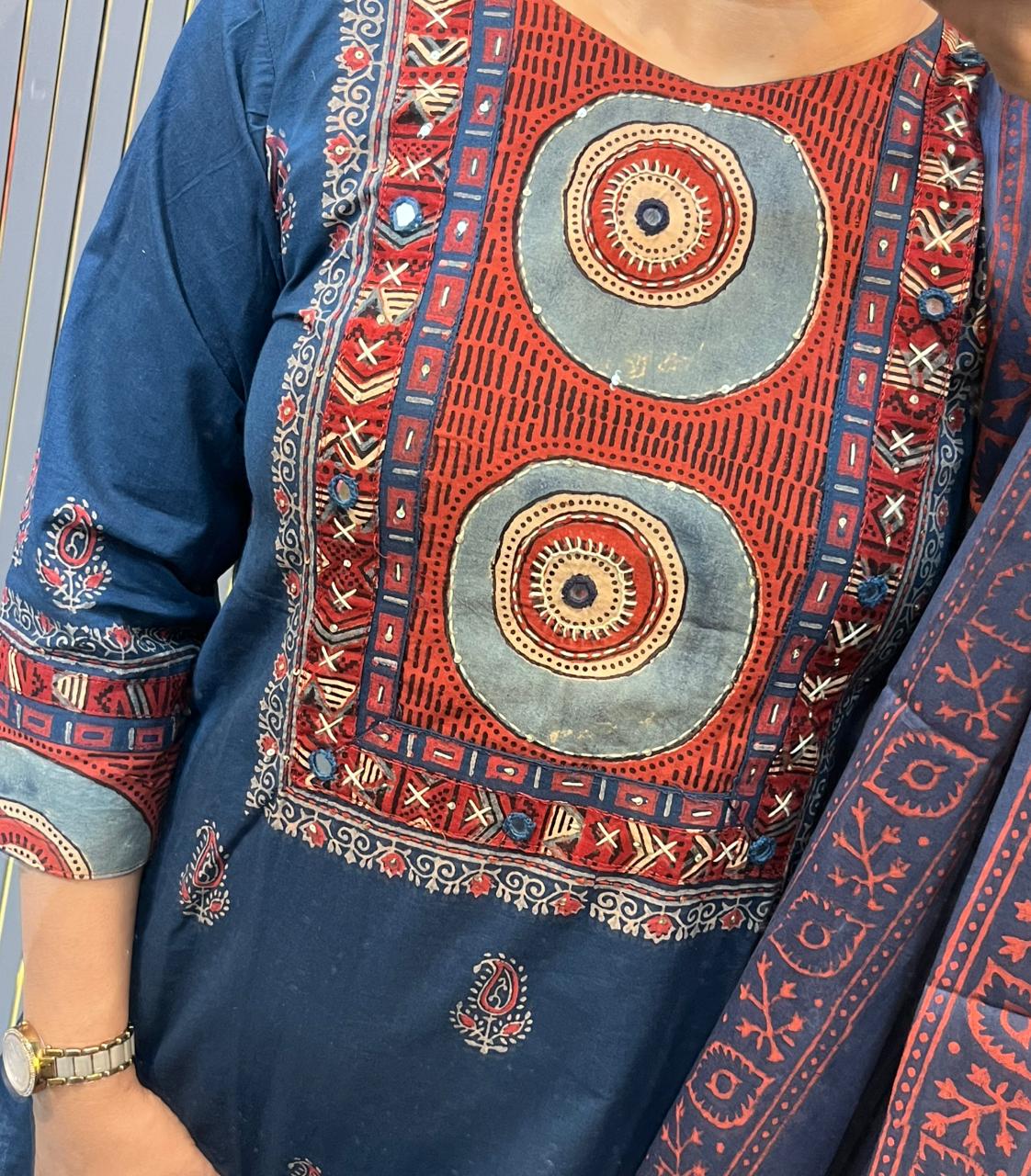 Elegant Blue Embroidered Suit Set with Printed dupatta | Ready-to-Wear Ethnic Kurta Set- HRVASTRAA