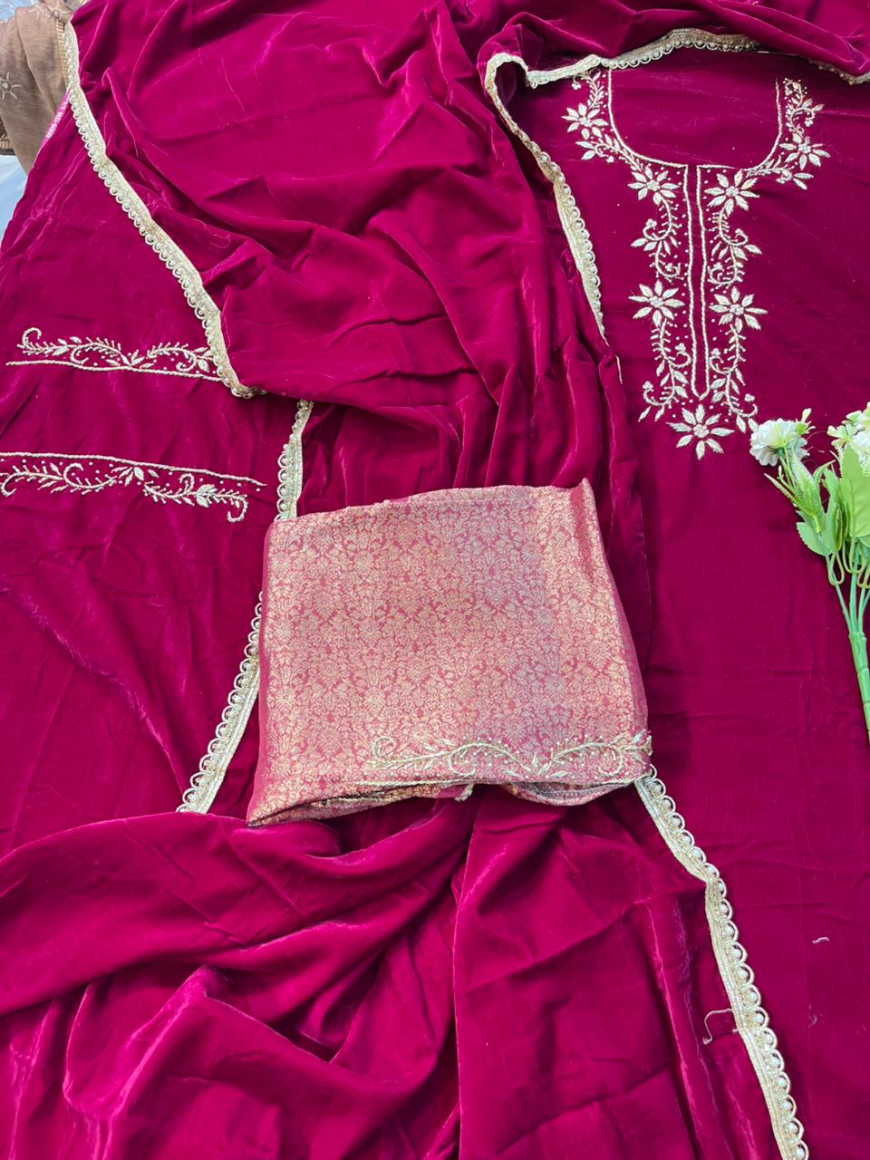 Royal Velvet Zardosi unstitched Suit — Where Elegance Meets Luxury - HRVASTRAA