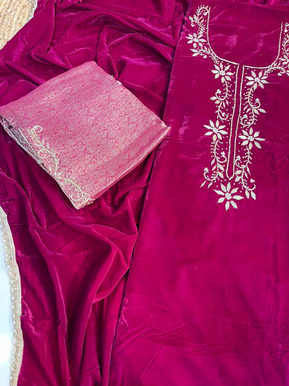 Royal Velvet Zardosi unstitched Suit — Where Elegance Meets Luxury - HRVASTRAA