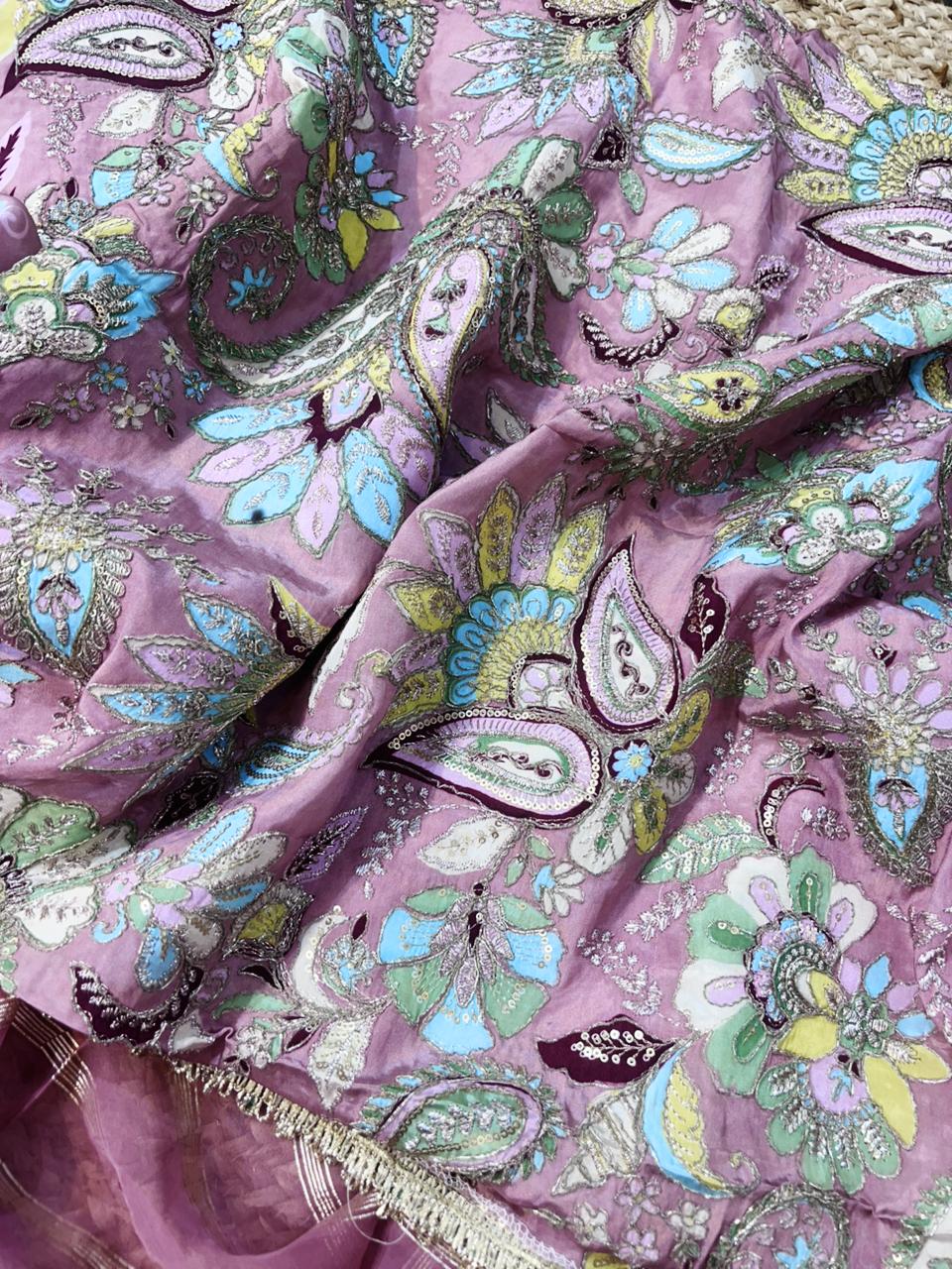 Elegance in Pink – Premium Crepe Hand-Embroidered  unstitched Suit- HRVASTRAA