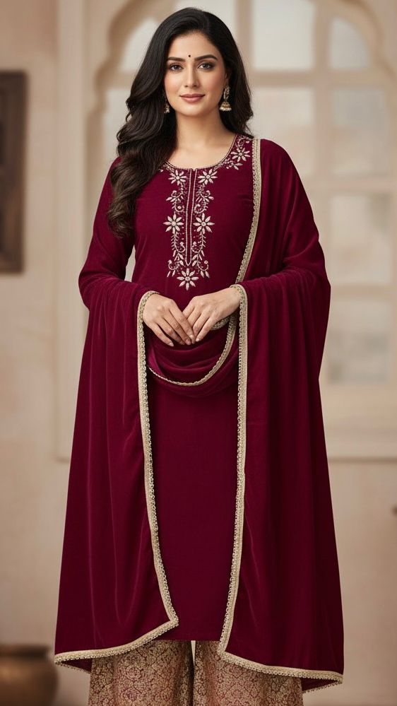Royal Velvet Zardosi unstitched Suit — Where Elegance Meets Luxury - HRVASTRAA